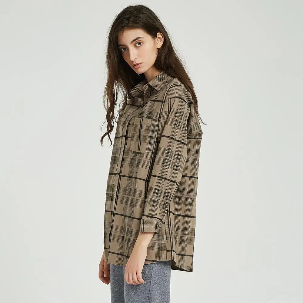 Wixra Women Stylish Plaid Blouse Ladies Casual Long Sleeve Turn-down Collar Loose Pockets Shirts 2019 Autumn Spring Tops | Женская