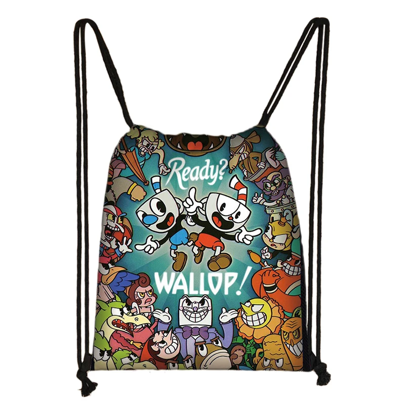 

Cuphead Game Mugman Cartoon Drawstring Bag Backpack Daily Casual Boys Girls knapsack Drawstring Bags