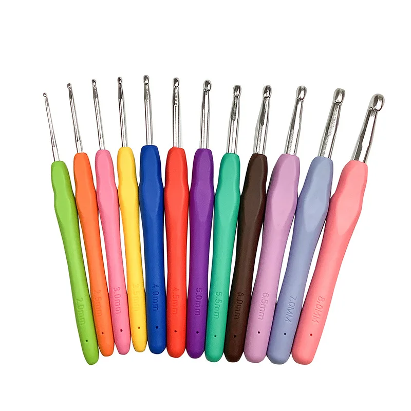 

New 12 Pieces Crochet Hook Knitting Tools Sweater Needle Aluminum Crochet Needles with Colorful TPR Soft Handle Drop Shipping