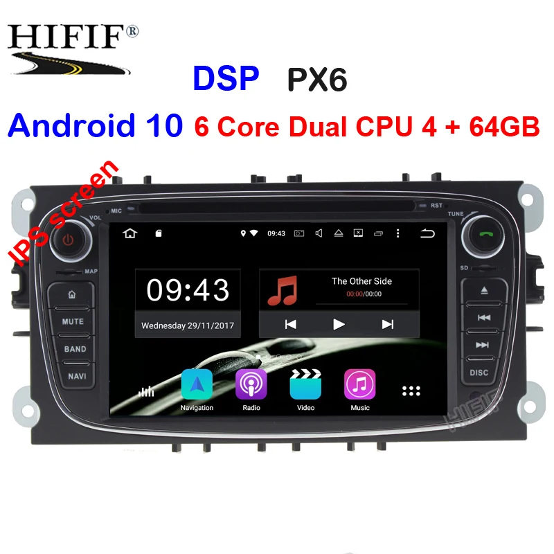 Автомобильный dvd проигрыватель 4 + 64 Гб 6 ядер android 10 для Ford focus Mondeo S max smax Kuga c gps