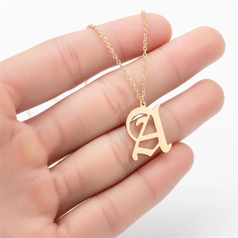 

316 Stainless Steel Gold And Steel Colors 26 English Letter Vintage Holiday Number Small Pendant Necklace Jewelry Birthday Gift