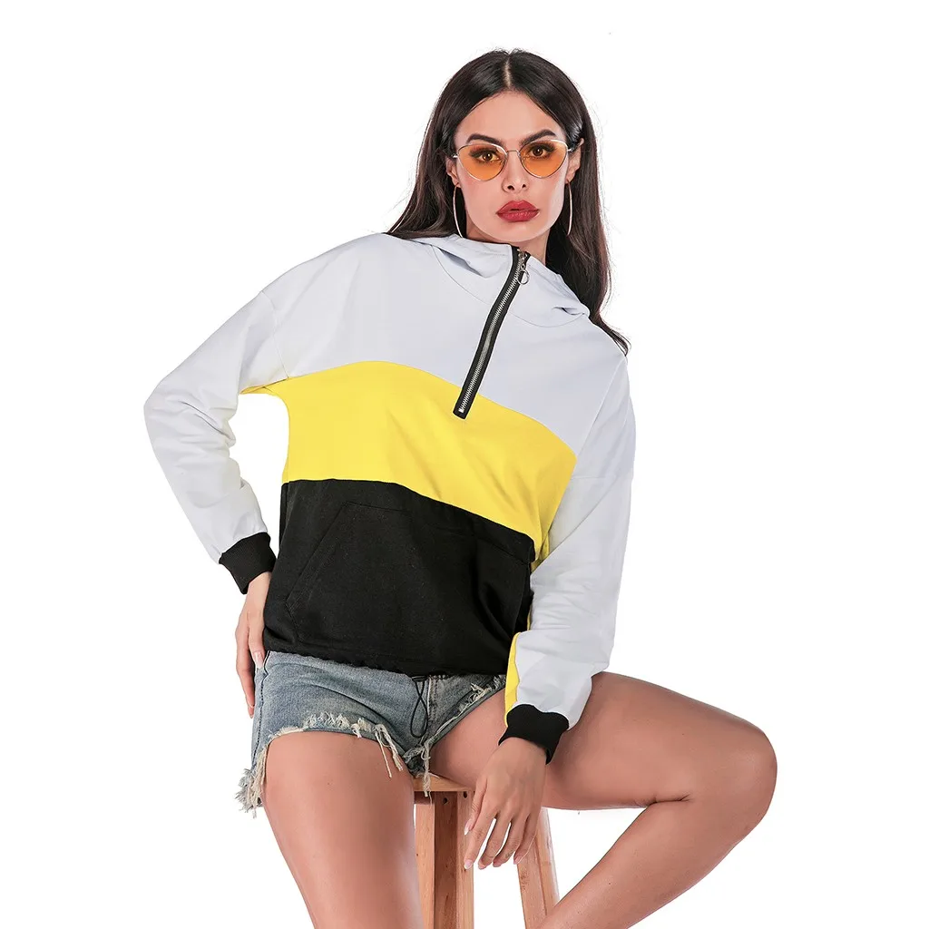 Women's hoodie sweatshirt Sweatshirt strange KLV 2019 Fashion Long Sleeve Studded Color Contrast Loose Sweatshirt9.5 | Женская