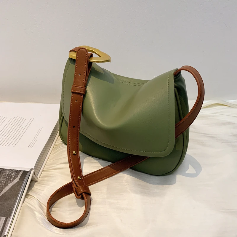 

Soft PU Leather Large Flap Shoulder Bag for Woman 2021 Autumn New Stylish Casual Totes Solid Color Texture Travel Shopper Female