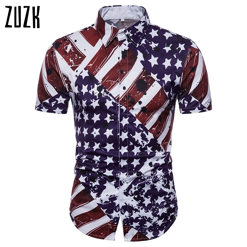 Прямая поставка мужская летняя рубашка с принтом в виде американского флага и