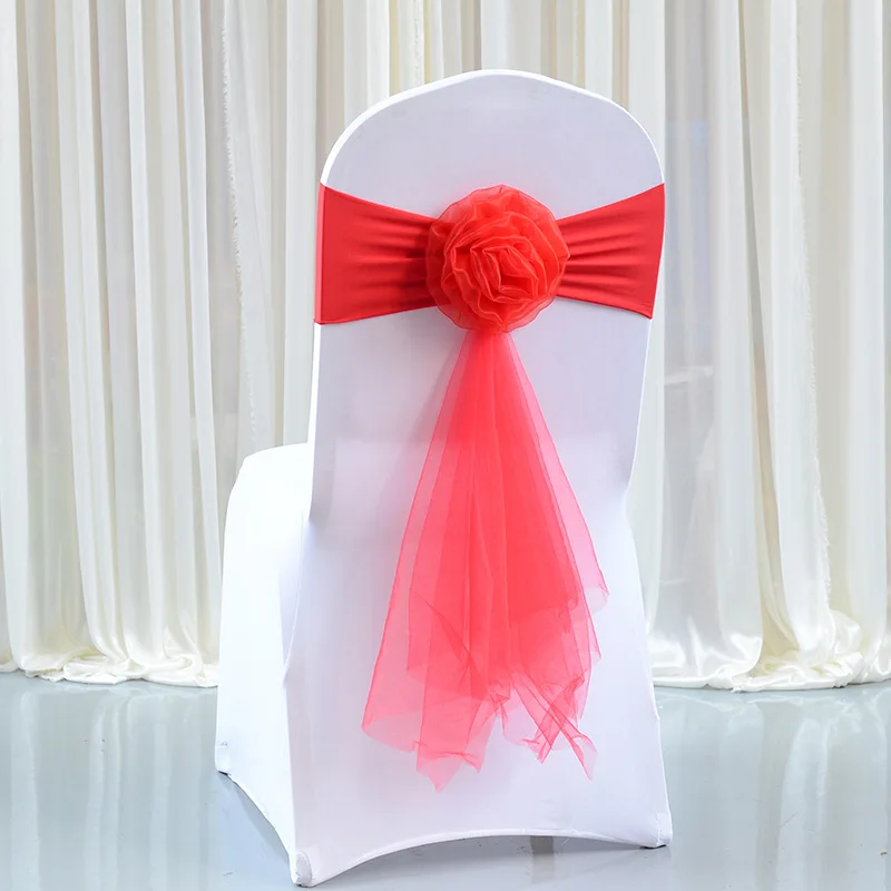

1pc Flower Stretch Wedding Chair Sashes Red/Royal Blue/Gold/Silver Chairs Knot Bow Ties Belt For Banquet Wedding Decoration
