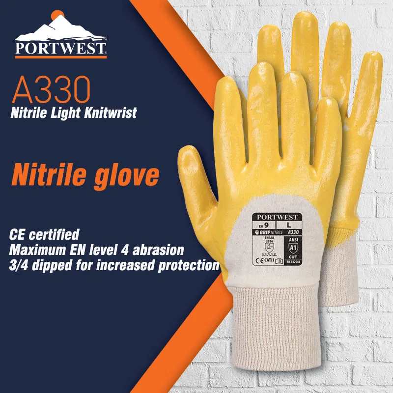 

Portwest Nitrile Light Knitwrist Glove Safety Work Gloves Non-slip Wear-resistant Dipping Nitrile Comfortable Protective Gloves