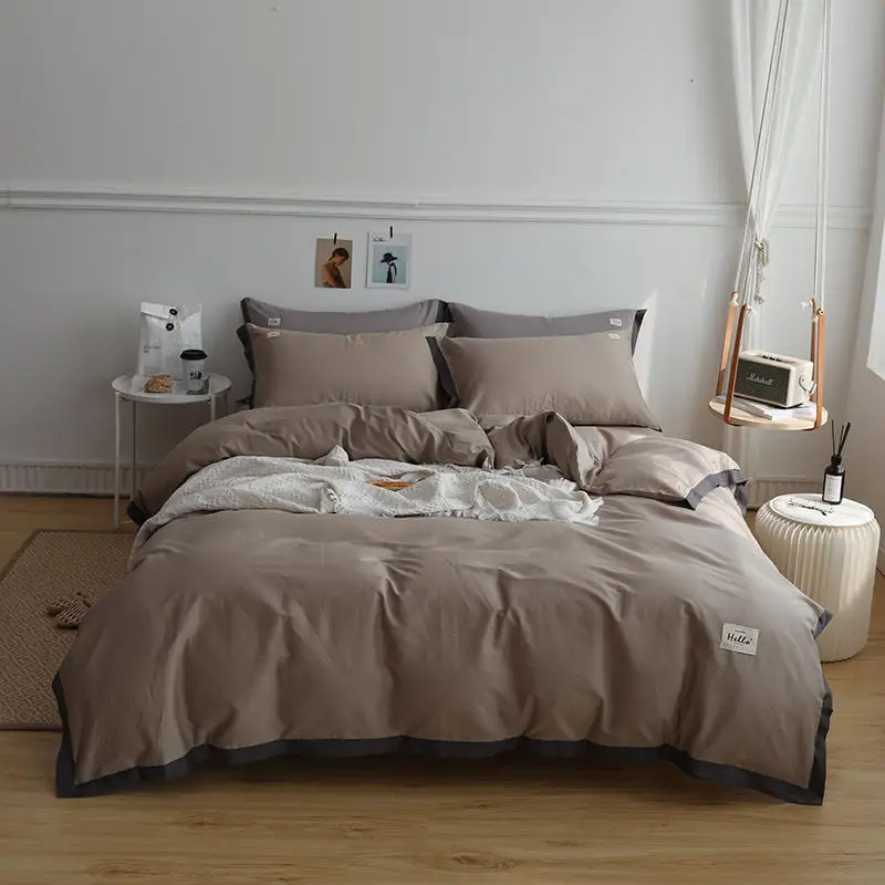 Однотонный однотонный Комплект постельного белья из 100% хлопка пододеяльник