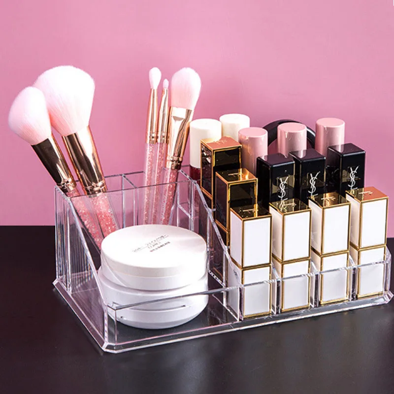 

16 Grid Cosmetic Storage Box Make Up Organizer Lipstick Holder Organizador Clear Acrylic Display Case Pen Holder Makeup Brush