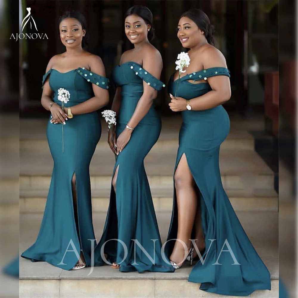 

Blue Satin Bride Dress Party Mermaid Dress for Wedding Party Formal Off the Shoulder Bridesmaid Dresses Elegant Gowns Woman Long