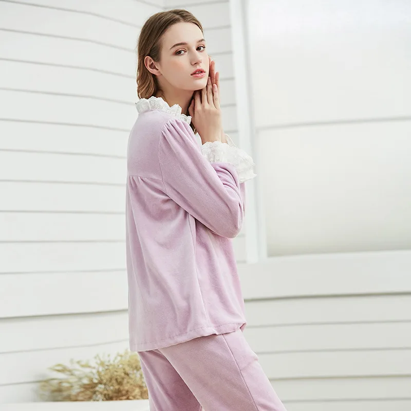 SXTHAENOO толстые яркие бархатные женские пижамные комплекты Осенняя винтажная