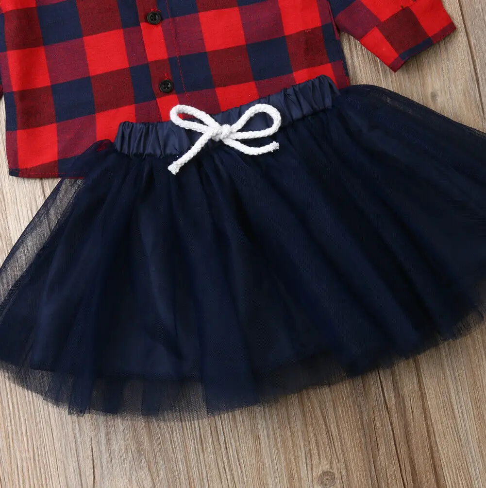 Одежда для маленьких девочек на осень и Рождество рубашка в клетку с длинным