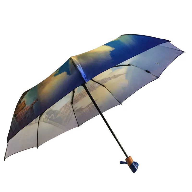 Модные автоматические женские зонтики от дождя 3 Складные 23 ”9K ветрозащитная