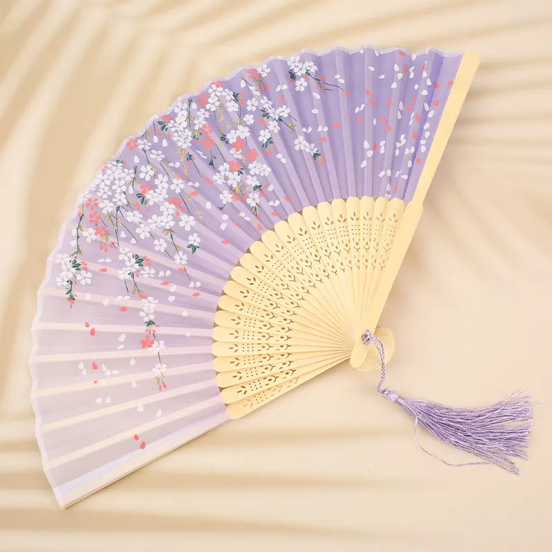 Chinese Japanese Folding Fan Wooden Shank Classical Dance High Quality Tassel Elegent Female | Дом и сад