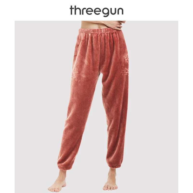 THREEGUN Женские Фланелевые пижамы штаны зимние высокая талия одноцветные