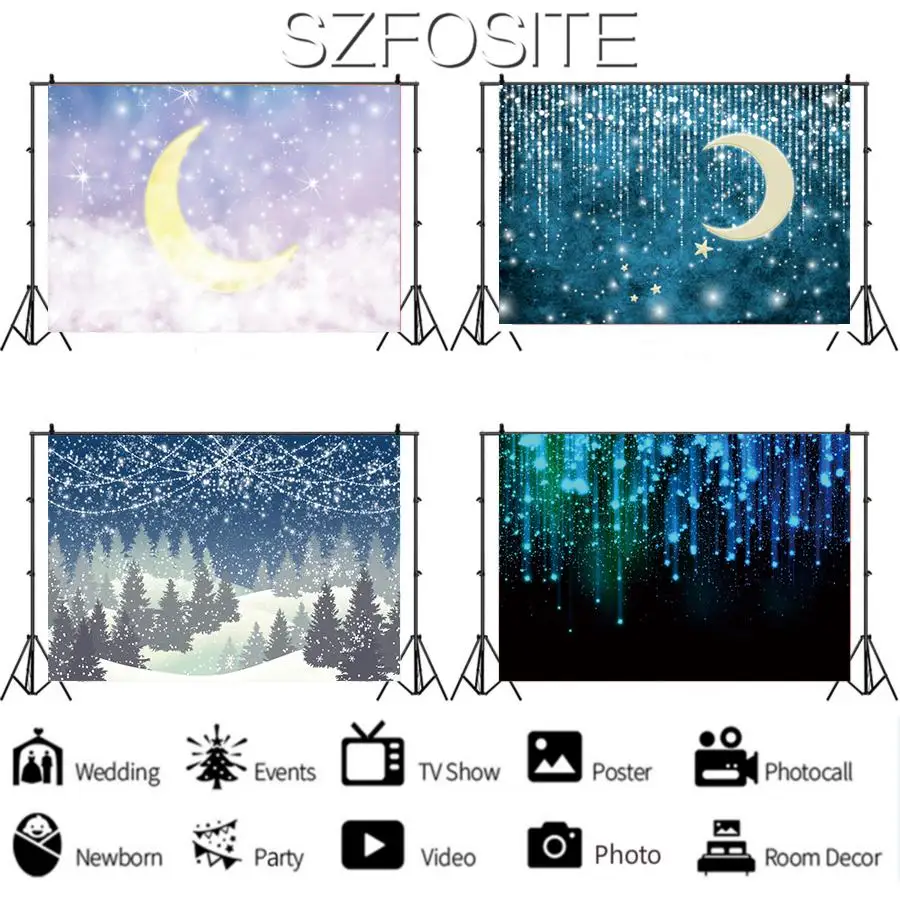 

Beautiful Snow Scenery Moon Photography Background Girl Birthday Party Decoration Kids Baby Bath Newborn Custom Backdrop Photo