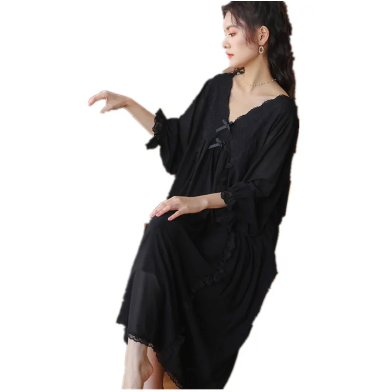 

Sexy V-Neck Sleepwear Modal Nightgown Ladies Spring Long Sleeve Sleepdress Sweet Princess Night Dress Lace Skirt Palace Homewear