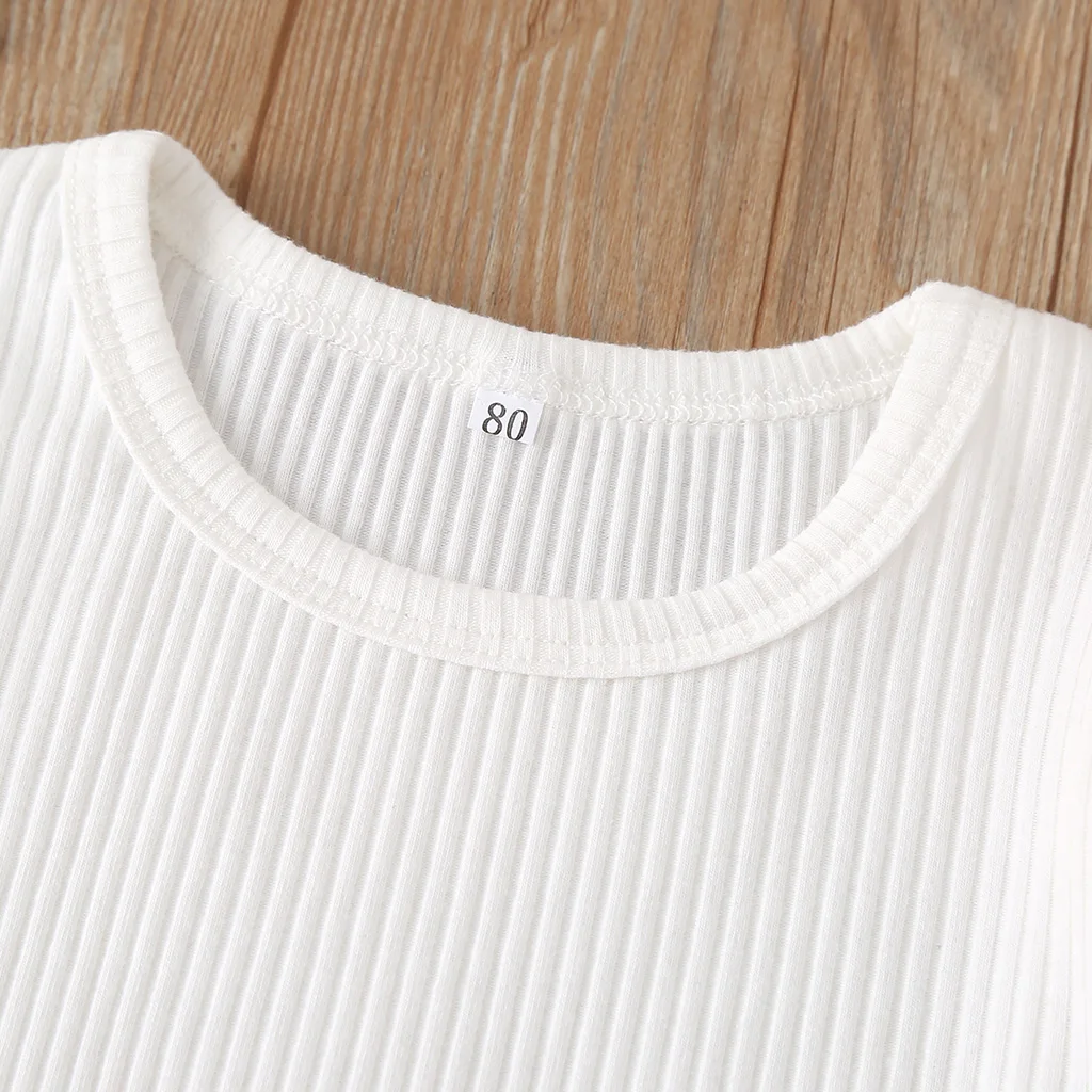 Комплекты одежды для маленьких девочек Белая Футболка с рукавами оборками топ +