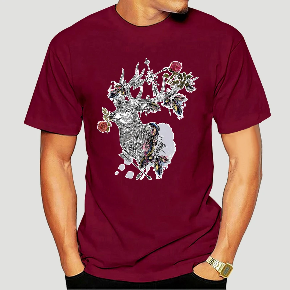 Футболка мужская классическая с оленем белый топ для взрослых Облегающая