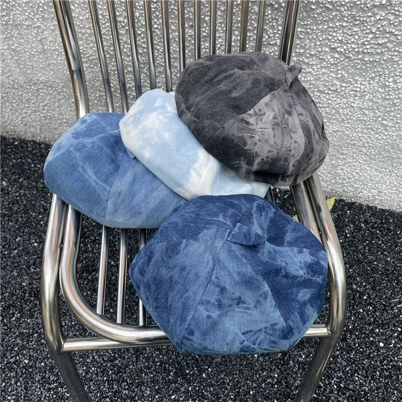 

Женский джинсовый берет с завязкой, уличная дорожная Солнцезащитная шапка, шапка японского художника, Весенняя восьмиугольная кепка газет...