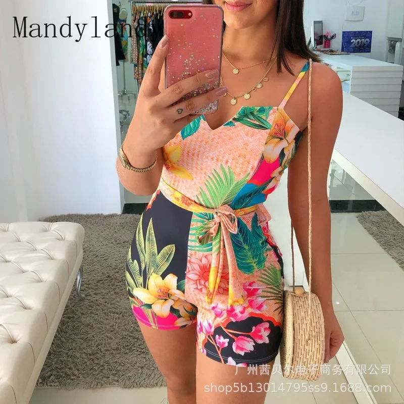 

Летний женский сексуальный комбинезон Mandylandy, Элегантный женский комбинезон без рукавов с винтажным принтом