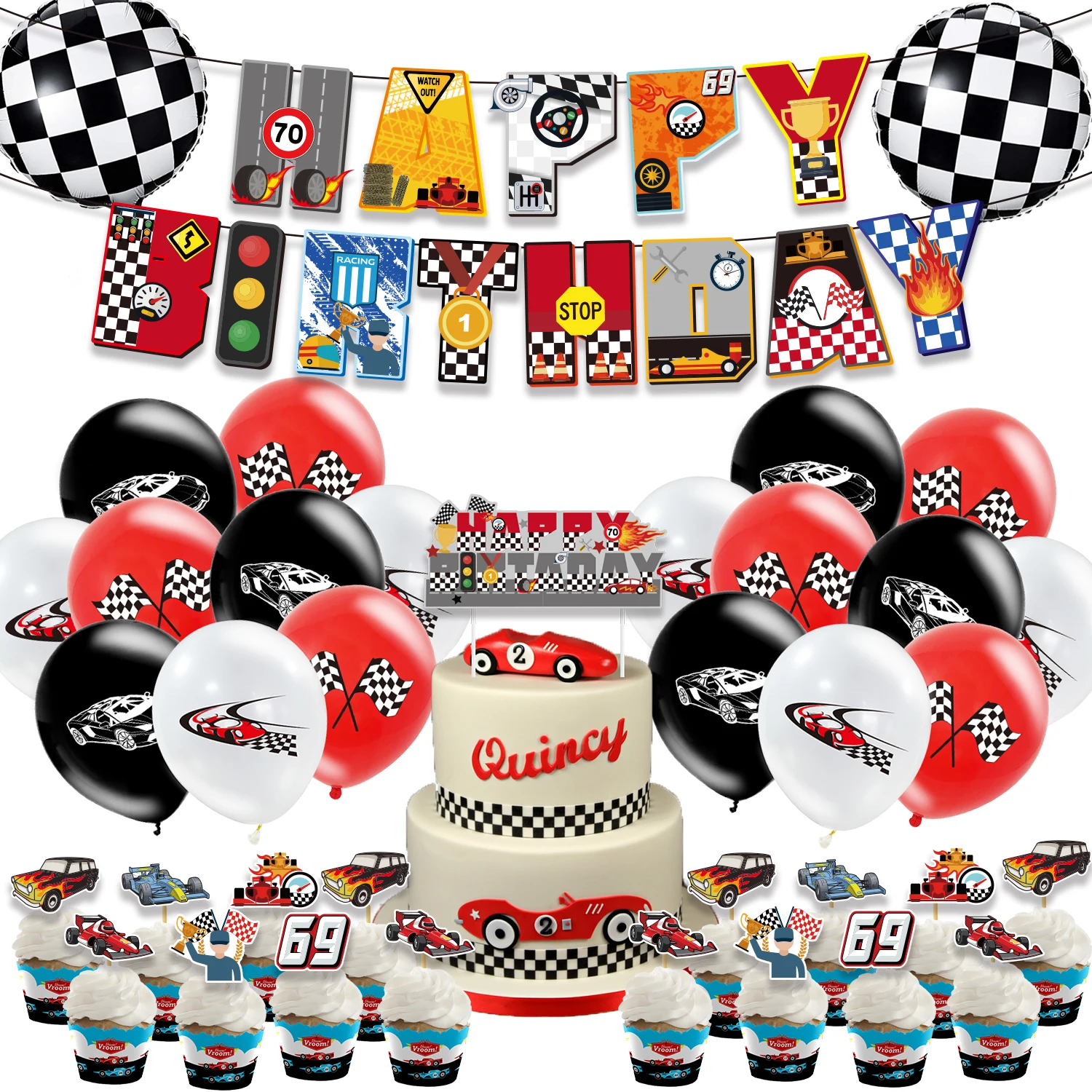 

Racing Car Theme Birthday Party Favors Birthday Banner Cake Topper Foil Balloon Cool Racing Car Birthday Party Supplies For Kids