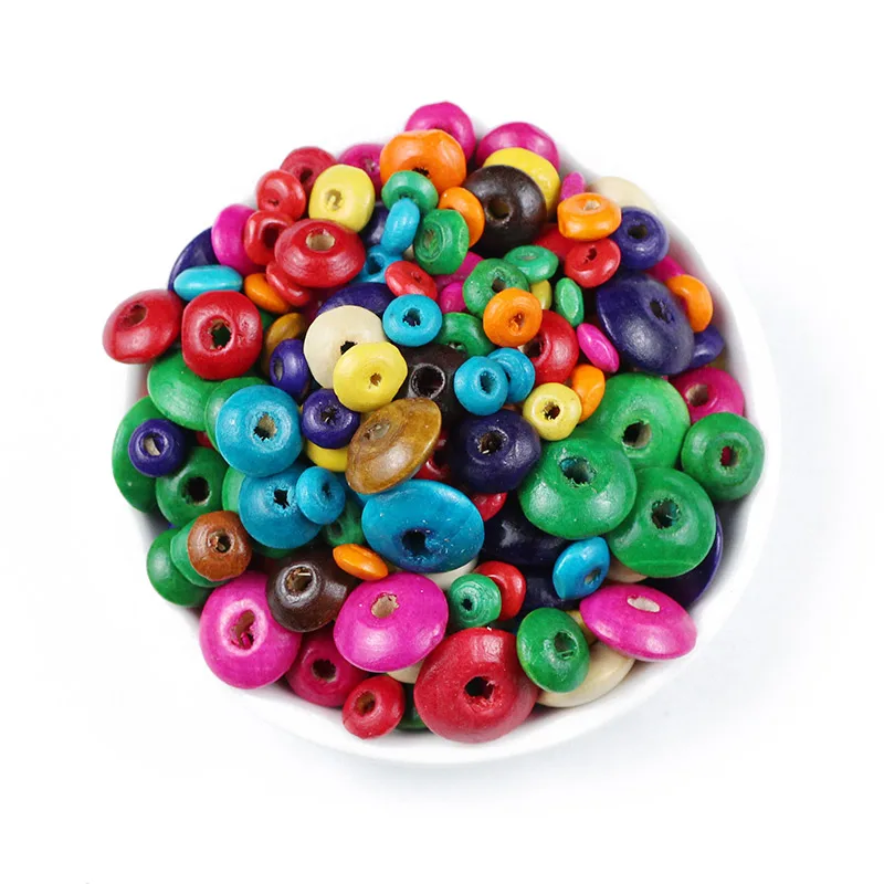 

RBFHYER Flat Round Wooden Spacer Beads Natural Wood Mixedcolor Loose Beads For Jewelry Bracelet Beaded Making DIY 6 8 10 14mm