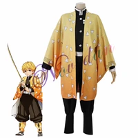 anime kimetsu no yaiba cosplay costume demon slayer agatsuma zenitsu cosplay clothing kimono halloween costume for adult men