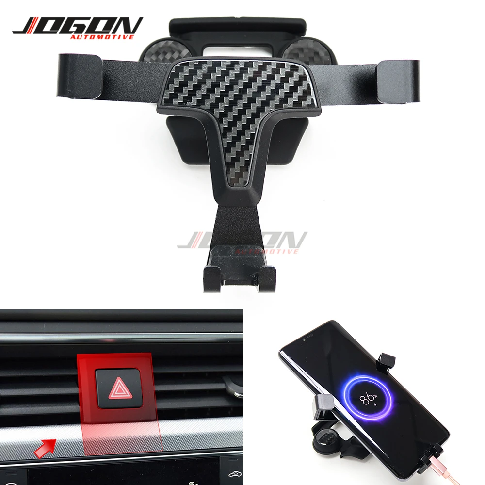 

Carbon Fiber Look Gravity GPS Cell Phone Holder Stable Air Vent Mount Stand For Audi A4 A5 2017 2018 2019 Car Cradle Accessories