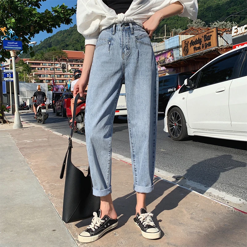 

new arrival fashion women korean style denim long casual street high waist jeans vintage simple wild trend harem pants jeans