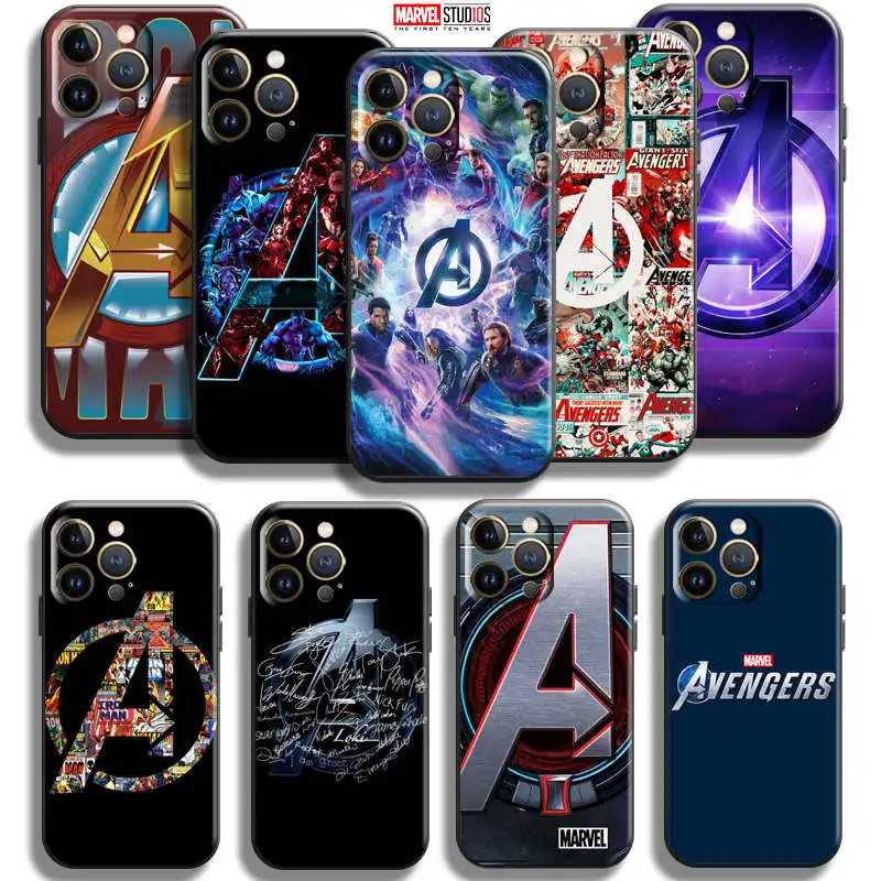 

Avengers Logo Phone Case For iPhone 13 12 11 Pro Mini X XR XS Max 5 5S 6 6S 7 8 Plus SE2020 Liquid Silicon Cover TPU black funda