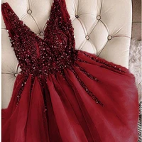 gorgeous deep v neck see through full beaded top tulle short prom dress homecoming dresses