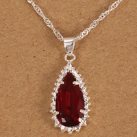 new fashion temperament inlaid ruby drop pear shaped pendant 925 silver plated double wave chain necklace of women fine jewelry