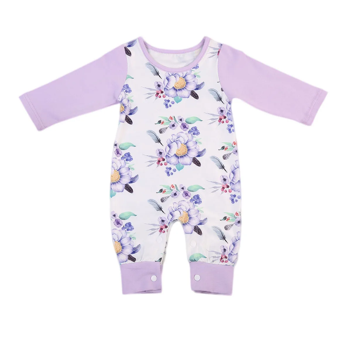 toddler Newborn Baby Girls Cotton Romper printed floral Jumpsuit Clothes Outfits long purple sleeve Rompers for baby girls | Мать и