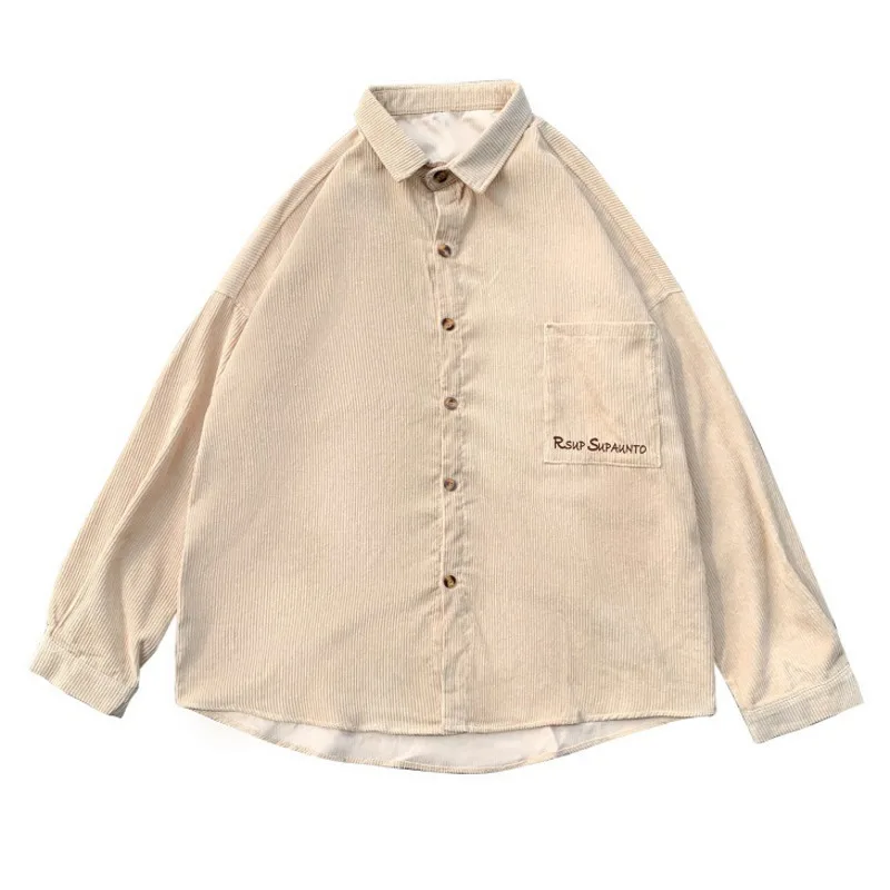

Corduroy Shirt Male Oversized Streetwear High Quality Long Sleeves Batch Bottoming Khaki Shirts For Men