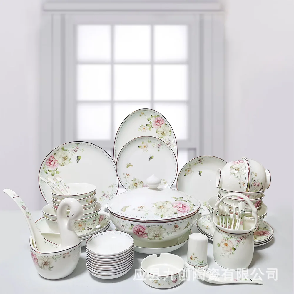 

Bone china 52 head tableware set household bowl and plate tableware company New Year gift customization
