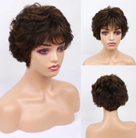 short curly wig for women synthetic bob wave wig with bangs mixed blonde brown cosplay hair