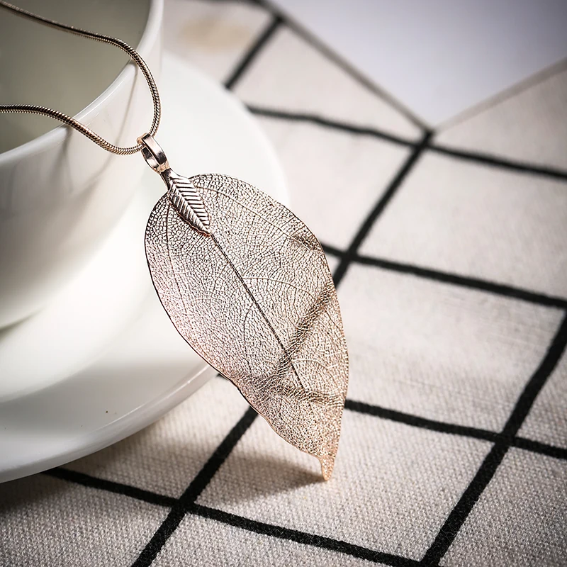 Женский свитер с листьями кулон ожерелье винтажных Подвесок в виде реальный лист
