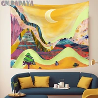 landscape mountain moon wall hanging ukiyo e article tapestries psychedelic wall carpet orange abstract art gobelin home decor