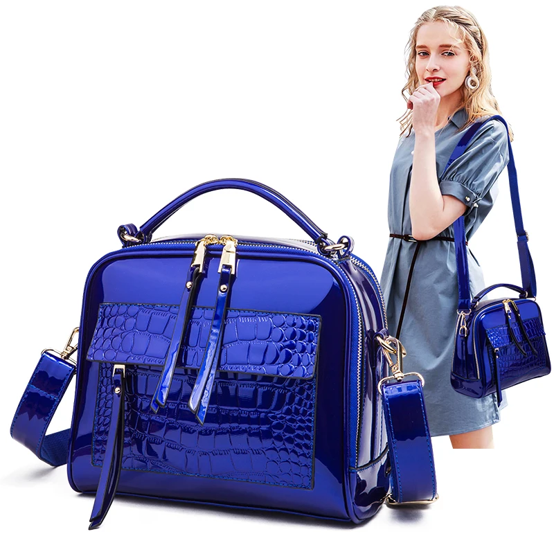 

Women Shoulder Bag Crocodile Pattern Ladies Handbag Fashion Patent Leather Glossy Women's Crossbody Bags Luxury Lady Hand Bags