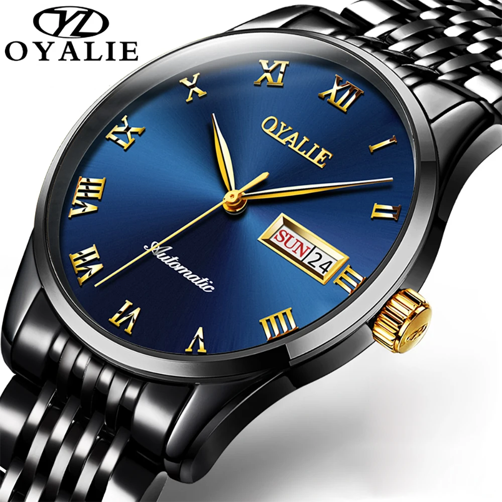 

OYALIE Роскошные Для мужчин механические наручные часы Нержавеющая сталь часы Топ Фирменная сапфирно-Стекло Для мужчин автоматические часы ...