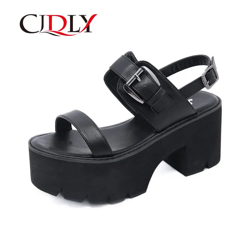 

Женские босоножки на платформе CJDLY, черные, с пряжкой, на толстом высоком каблуке, с открытым носком, в стиле панк, для лета, 2020