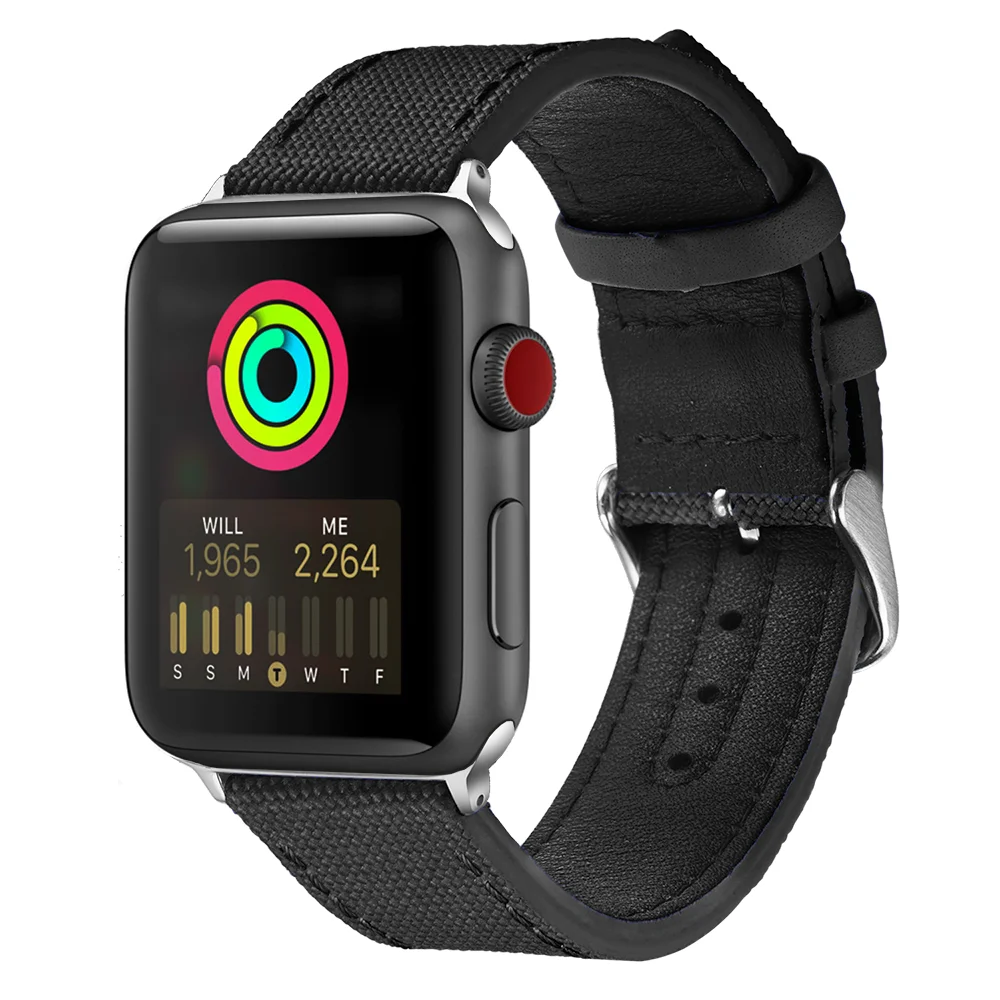 

Ремешок из парусины и кожи для Apple watch, спортивный умный Браслет для iwatch series 5 4 3 SE 7 6 45 мм 41 мм, 44 мм 40 мм 42 мм 38 мм