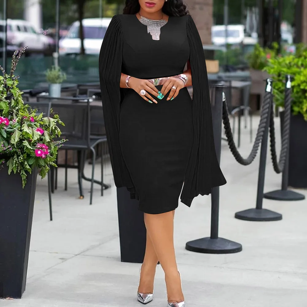 Элегантное Черное Плиссированное вечернее платье с длинным рукавом африканская