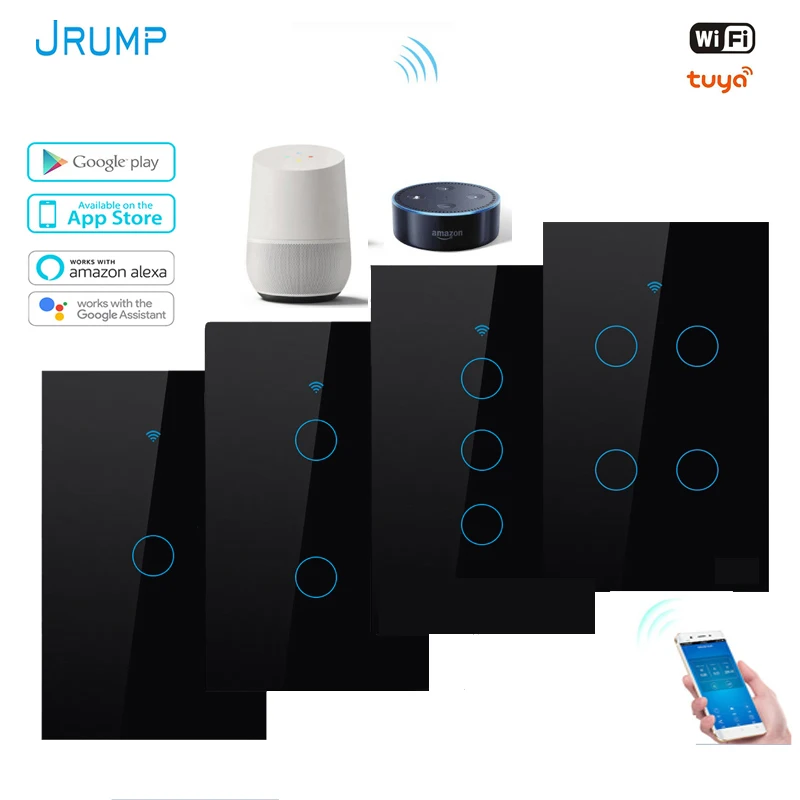 JRUMP Wi-Fi умный сенсорный переключатель Голосовое управление переключатель света с беспроводным пультом дистанционного управления настенный переключатель работа Alexa Echo Google Home