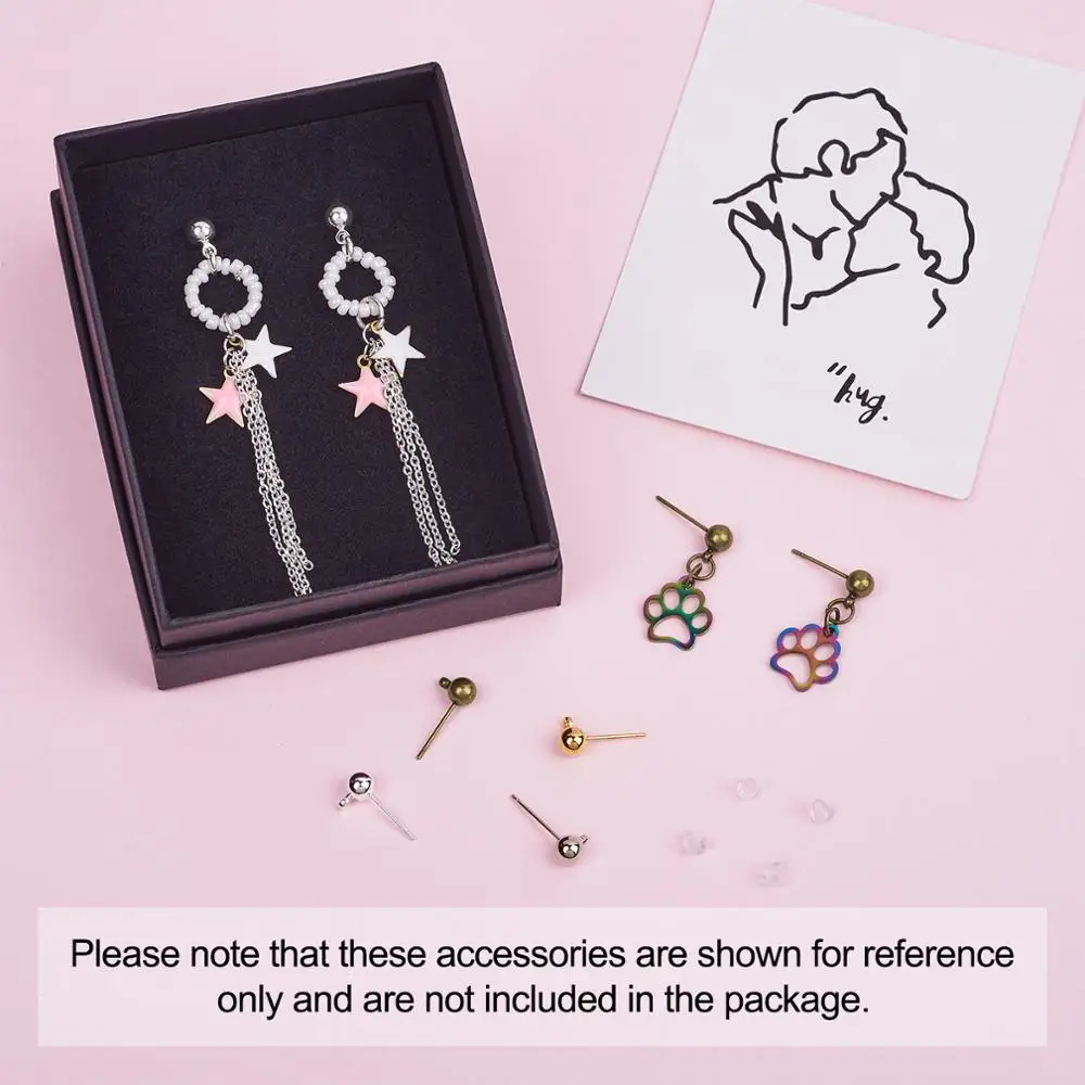 120pcs/box Mixed Color Brass Ball Post Stud Earring Findings with Loop and Plastic Ear Nuts For DIY Jewelry Making Accessories | Украшения