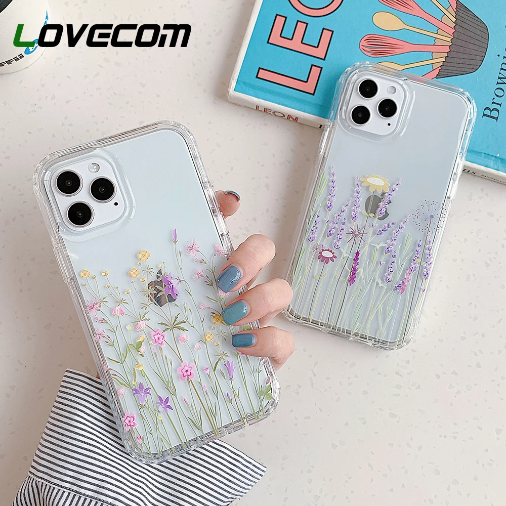 LOVECOM Cute Flower Leaf Butterfly Phone Case For iPhone 13 12 11 Pro XR XS Max 7 8 Plus Soft IMD 2 in 1 Clear Back Cover Coque | Мобильные