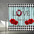 Занавески для душа в романтическом стиле, романтичная деревянная доска с рисунком красной розы, в клетку в стиле буйвола, черного, белого цветов, декор для ванной комнаты