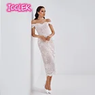 Элегантное очаровательное свадебное платье до середины икры с открытыми плечами коротким рукавом со шнуровкой сзади Короткое свадебное платье-Русалка es