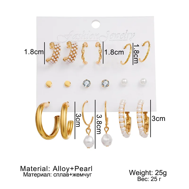 

EN Fashion Gold Hoop Earrings Set Women Pearl Hoop Earrings Oversize Metal Circle Punk Earring 2020 Female Fashion Jewelry