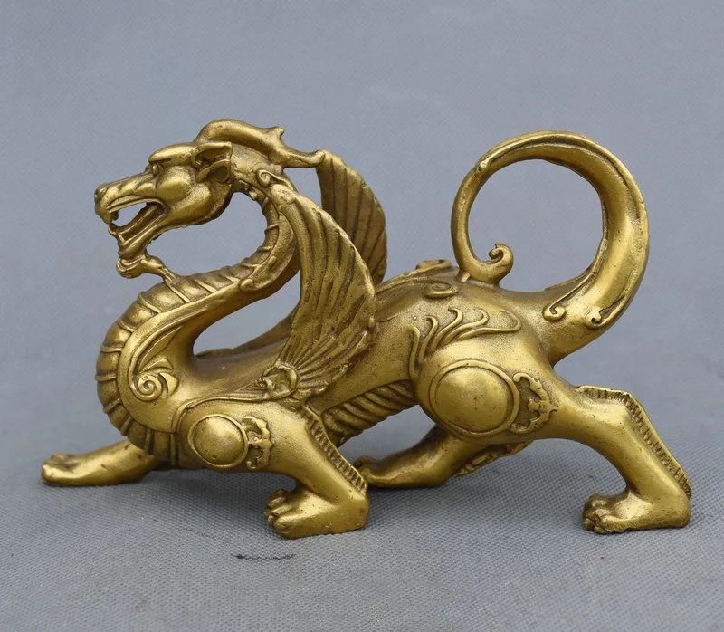 7 &quotКитайский Фэншуй из чистой латуни миф летающий дракон Единорог Kylin Beast God